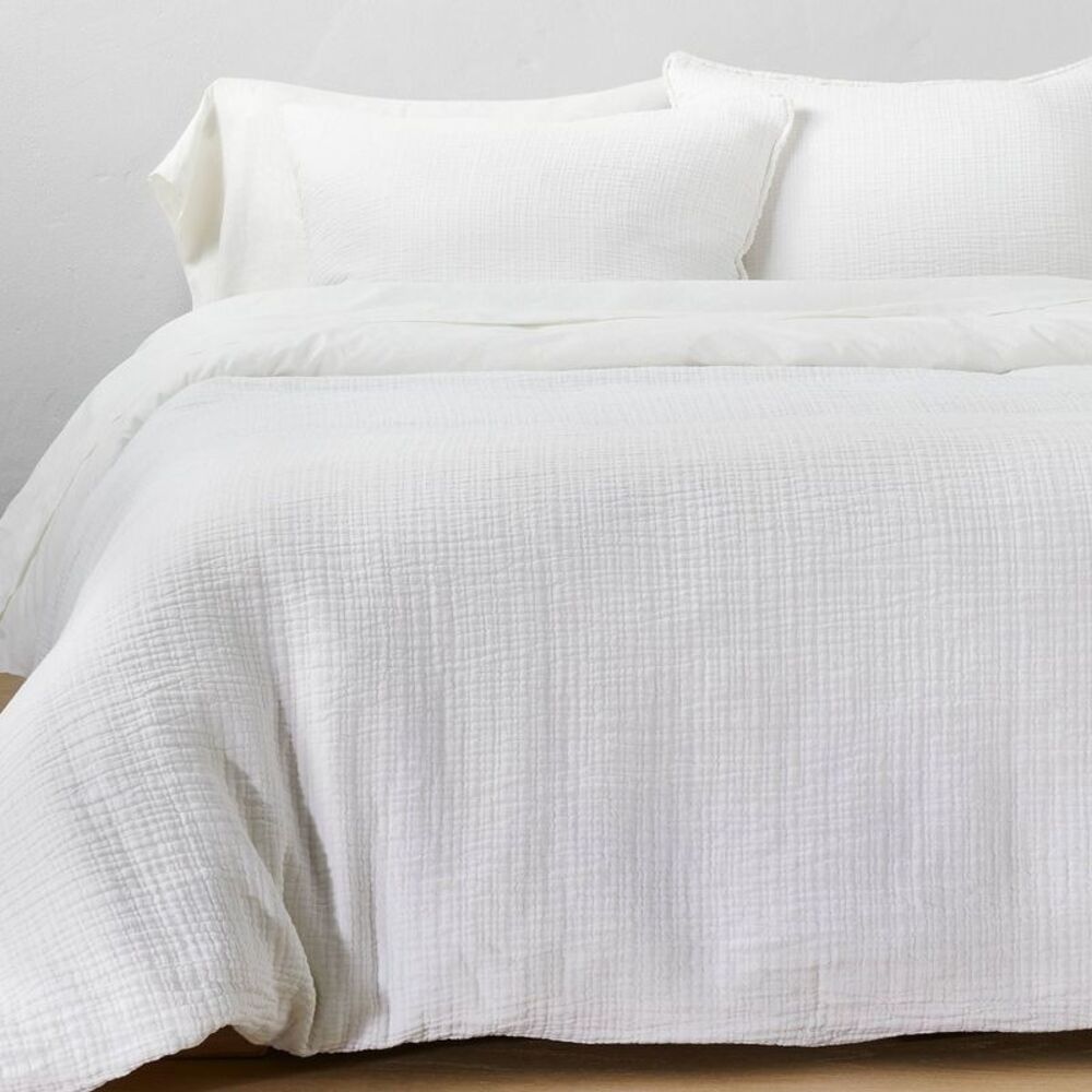 King Textured Chambray Cotton Duvet & Sham Set White - Casaluna